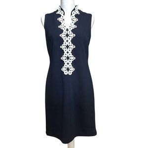VINCE CAMUTO Navy blue & white sleeveless v-neck mini sheath dress Size 6